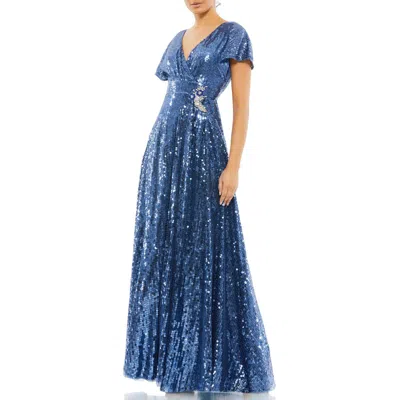 Mac Duggal Womens Sequined Maxi Evening Dress In Blue