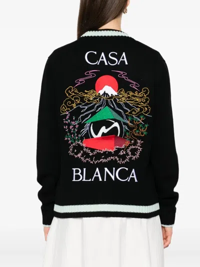 Casablanca Cardigan With Embroidered Panel In Black