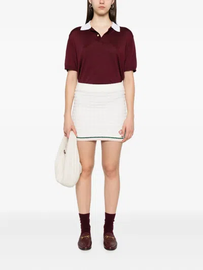 Casablanca Cotton Skirt With Striped Trim In White