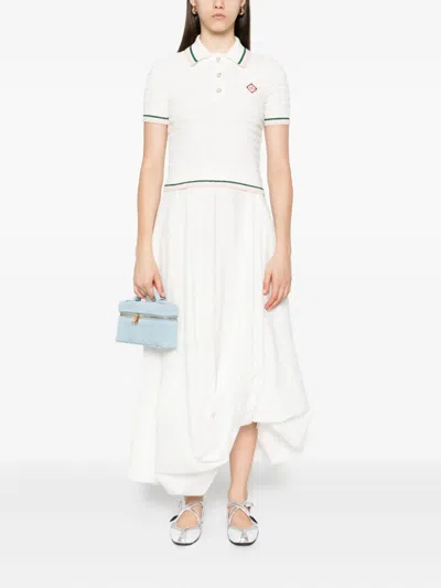Casablanca Textured Cotton Polo Shirt With Contrast Collar In White