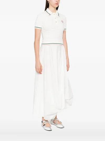 Casablanca Textured Cotton Polo Shirt With Contrast Collar In White