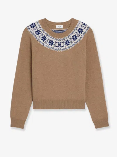 Celine Crew Neck Sweater In Fair Isle Cashmere In Brown