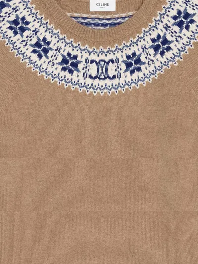 Celine Crew Neck Sweater In Fair Isle Cashmere In Brown
