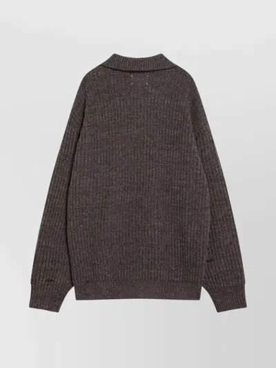 Maison Margiela Zip Neck Wool Knit Long Sleeve Sweater In Gray