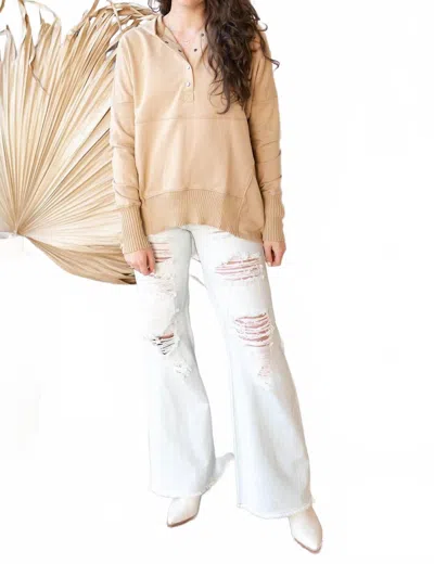 Vibrant Give Me 5 Button Up Wide Leg Jeans In Light Stone In Neutral