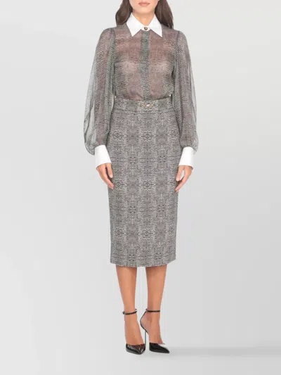 Elisabetta Franchi Silk Bodysuit With Delicate Reptile Scale Pattern In Gray