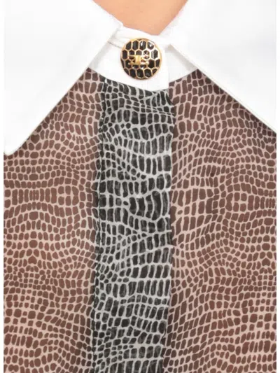 Elisabetta Franchi Silk Bodysuit With Delicate Reptile Scale Pattern In Gray