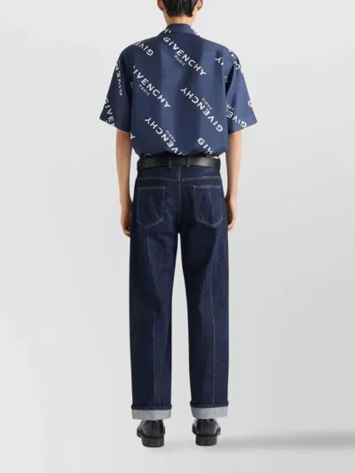 Givenchy Convertible-collar Logo-print Silk-twill Shirt In Blue