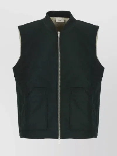 Autry Crewneck Wool Blend Vest With Logo Patch In Green