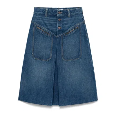 Chloé Button-front Denim Midi Skirt With Patch Pockets In Blue