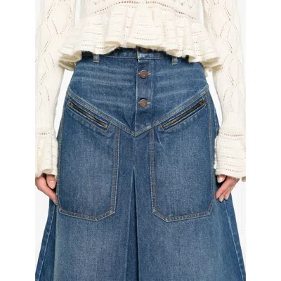 Chloé Button-front Denim Midi Skirt With Patch Pockets In Blue