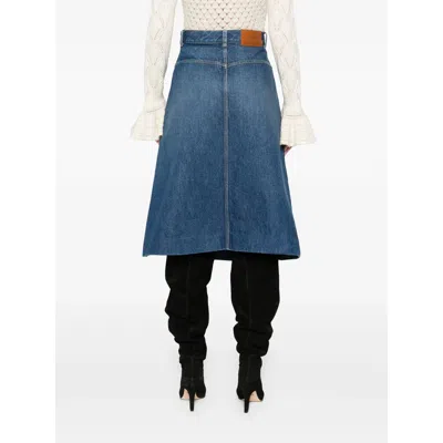 Chloé Button-front Denim Midi Skirt With Patch Pockets In Blue