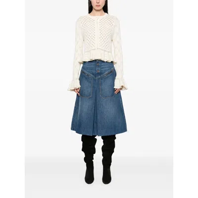 Chloé Button-front Denim Midi Skirt With Patch Pockets In Blue