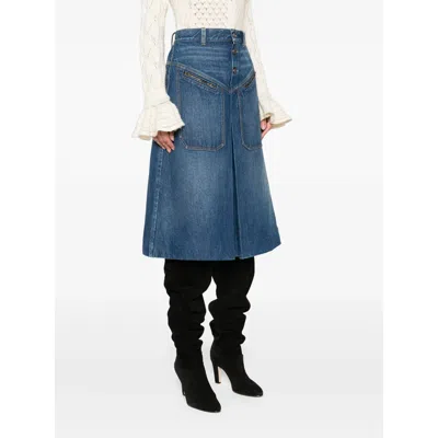 Chloé Button-front Denim Midi Skirt With Patch Pockets In Blue