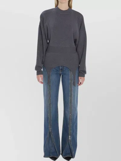 Jean Paul Gaultier High Neck Bat Sleeves Lingerie Garter Pullover Sweater In Blue