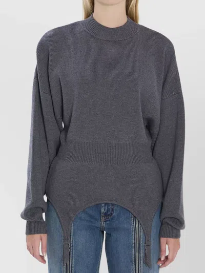 Jean Paul Gaultier High Neck Bat Sleeves Lingerie Garter Pullover Sweater In Blue