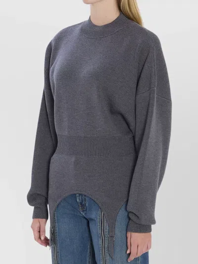 Jean Paul Gaultier High Neck Bat Sleeves Lingerie Garter Pullover Sweater In Blue