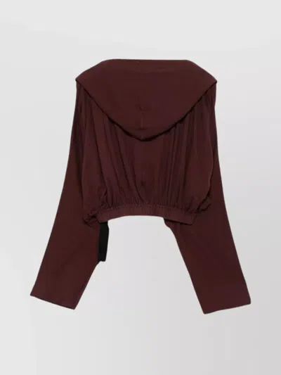 Rick Owens Drkshdw Hooded Cropped Tunic Drawstring Detail In Brown