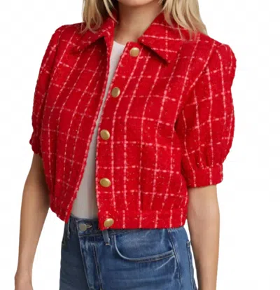 L'agence Cove Plaid Short Sleeve Crop Tweed Jacket In Red