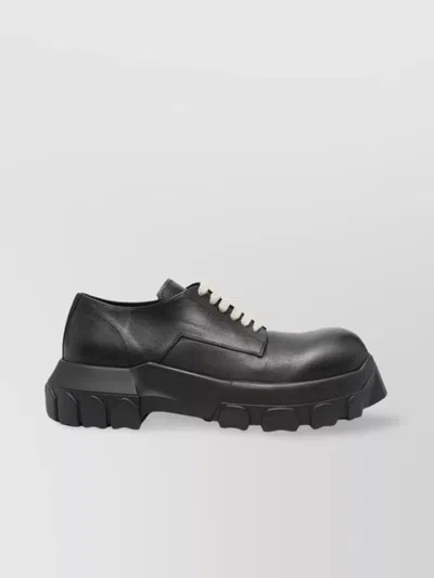 Rick Owens Mens Black Bozo Tractor Platform Leather Oxford Shoes