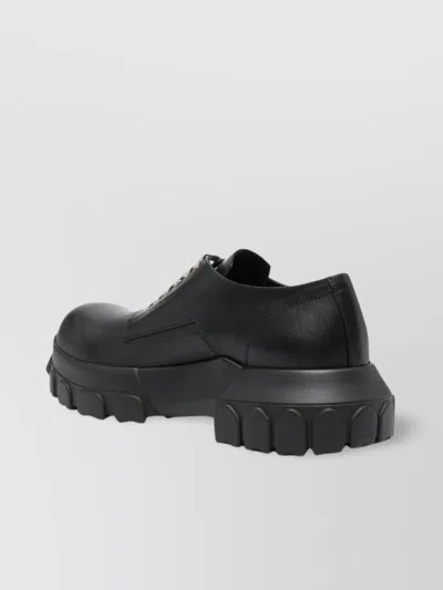 Rick Owens Mens Black Bozo Tractor Platform Leather Oxford Shoes
