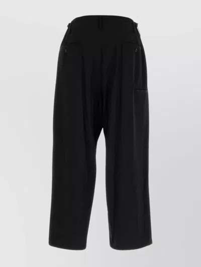 Yohji Yamamoto Tailored Cropped Trousers Elastic Waistband In Black