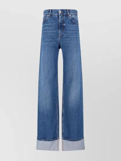 Dolce & Gabbana Wide-leg Trousers With Pockets And Cuffs In Blue