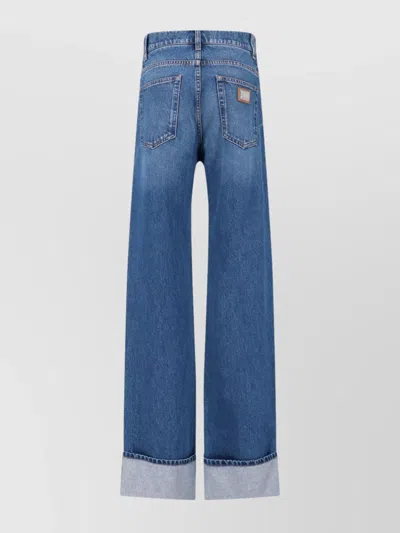 Dolce & Gabbana Wide-leg Trousers With Pockets And Cuffs In Blue