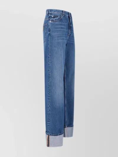 Dolce & Gabbana Wide-leg Trousers With Pockets And Cuffs In Blue