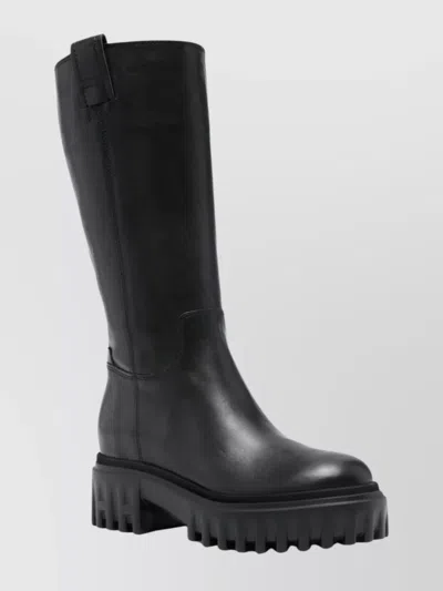 Hogan Knee-high Boots With Chunky Sole And Pull Tab In Black