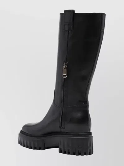 Hogan Knee-high Boots With Chunky Sole And Pull Tab In Black