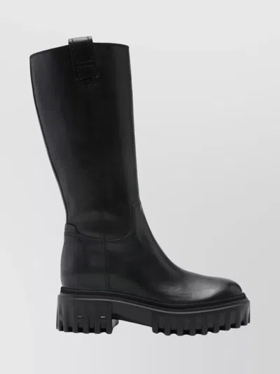 Hogan Knee-high Boots With Chunky Sole And Pull Tab In Black