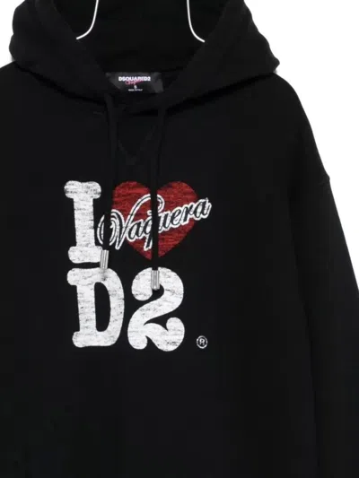 Dsquared2 Cotton Hoodie With Logo And Drawstring In Black