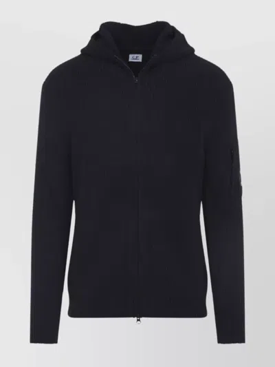 C.p. Company Tailored Hooded Sweater With Zippered Arm Pocket In Black