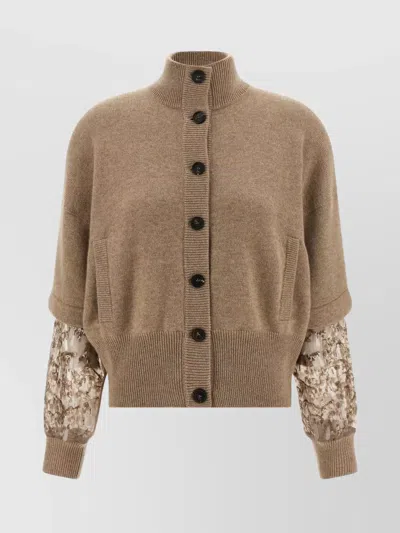 Brunello Cucinelli Sequin Sleeve Cardigan Sweaters And Cardigans Beige In Brown