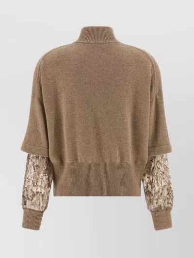Brunello Cucinelli Sequin Sleeve Cardigan Sweaters And Cardigans Beige In Brown