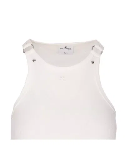 Courrèges 90s Buckle Tank Top With Metal Hardware In White