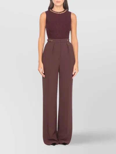 Elisabetta Franchi Cropped Sleeveless Sweater Gold Chain Detail In Burgundy