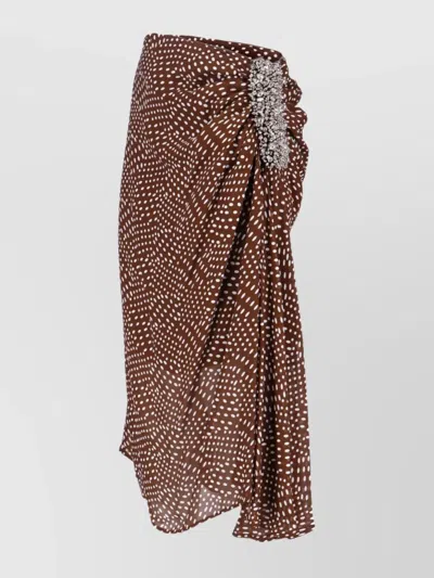 Dries Van Noten Midi Skirt With Irregular Polka Dot Print In Brown