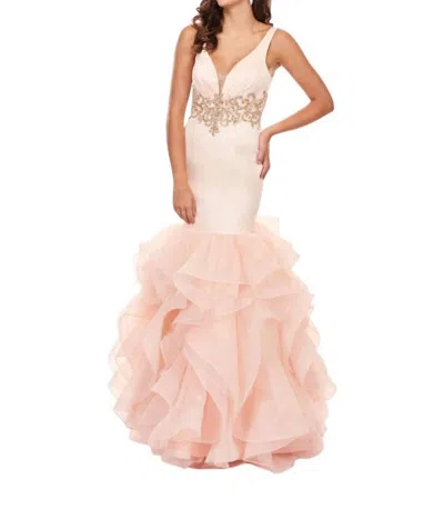 Rachel Allan Matte Satin/organza Prom Gown In Soft Pink In Pink