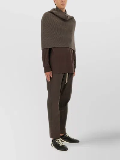 Rick Owens Ribbed Knitted Cape With Structured Collar In Brown