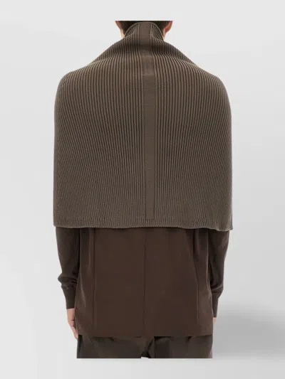 Rick Owens Ribbed Knitted Cape With Structured Collar In Brown