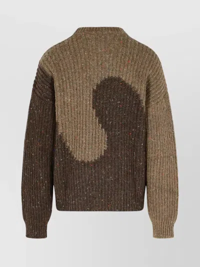 Erl Color Block Long Sleeve Knit Sweater In Brown