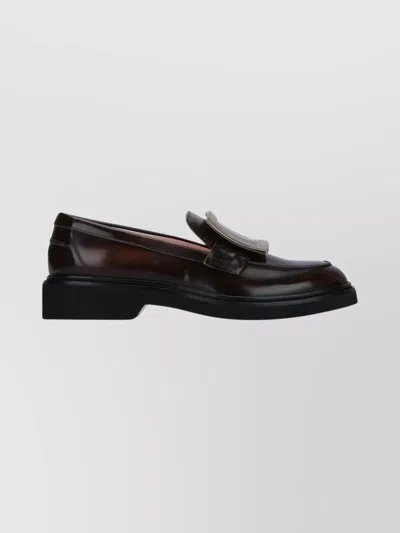 Roger Vivier Viv' Rangers Black Loafers With Metal Buckle In Black