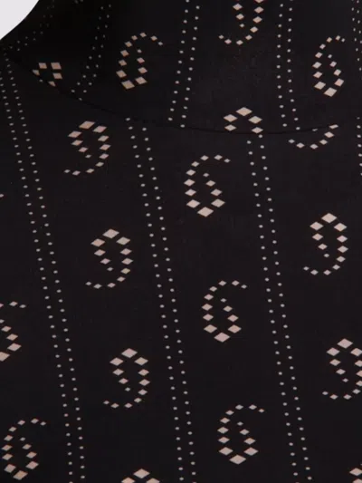 Tory Burch Turtleneck Long Sleeve Fitted Patterned Top In Black