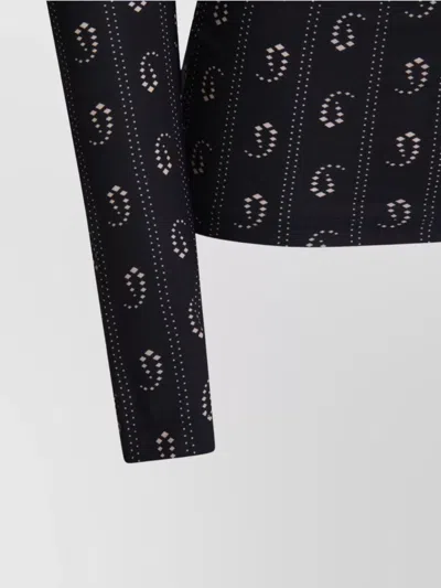 Tory Burch Turtleneck Long Sleeve Fitted Patterned Top In Black