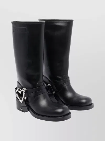 Mach&mach Heart Detail Knee-high Block Heel Boots In Black