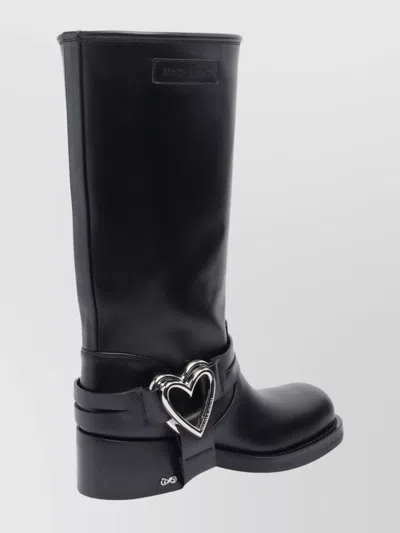 Mach&mach Heart Detail Knee-high Block Heel Boots In Black