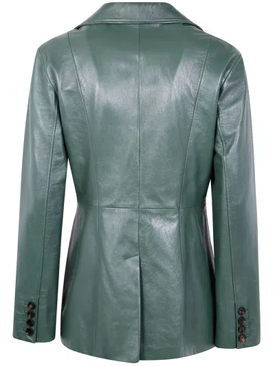 Chloé Single Button Leather Blazer Featuring Pockets In Blue
