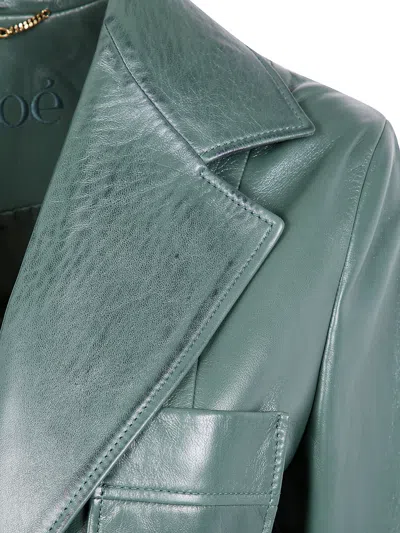 Chloé Single Button Leather Blazer Featuring Pockets In Blue